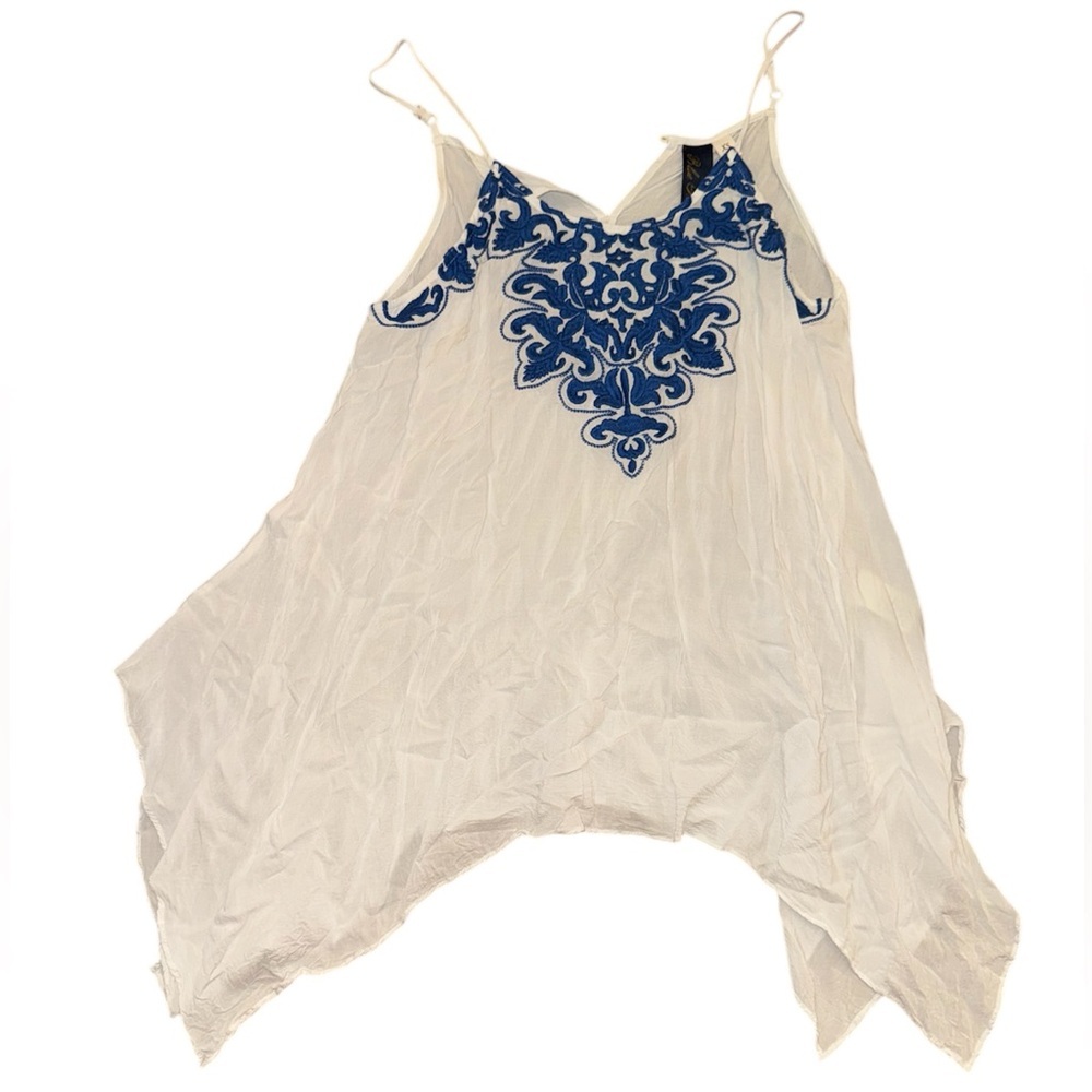 Blue Rain White Blue Bohemian Draped Tank Top XS